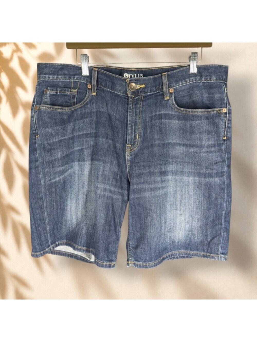 Stylus Shorts Women 14 Blue Denim Medium Wash High Rise Chino Pockets Casual